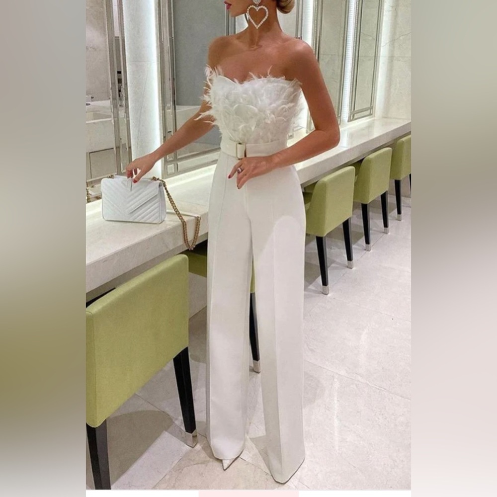 White Feather Romper Jumpsuit One-Piece